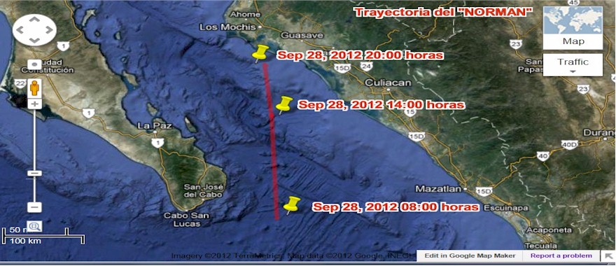 Trayectoria del Norman 28 de Septiembre 2012